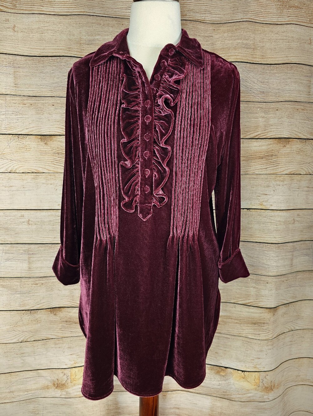Soft Surroundings Ruffle Velvet Button Front Tunic Top Size Xlarge